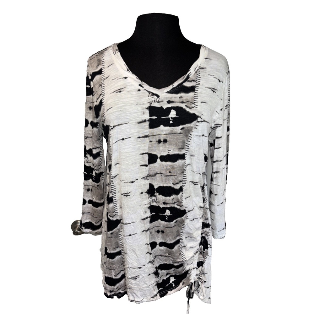 NEW‎ LIV by Habitat Shibori Tie-Dye Crinkle Ruched Tunic Size S White/Black - Picture 2 of 10